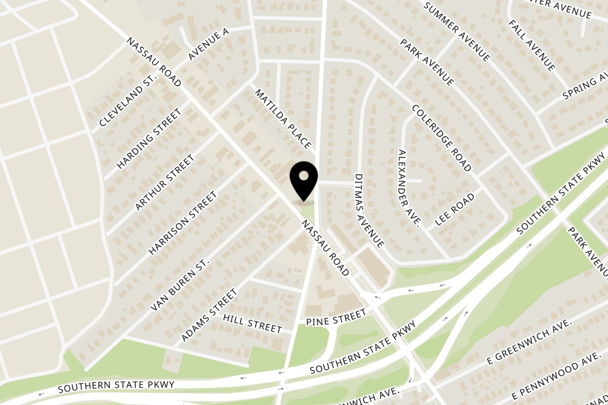 Map showing the location of Haitian Family Restaurant on 907-915 Nassau Rd in Uniondale